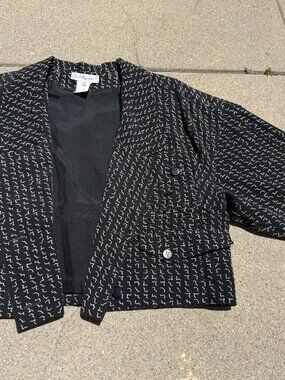 Vintage Karl Lagerfeld Cropped Wool Trench Jacket Squiggly Pattern French 38 / M